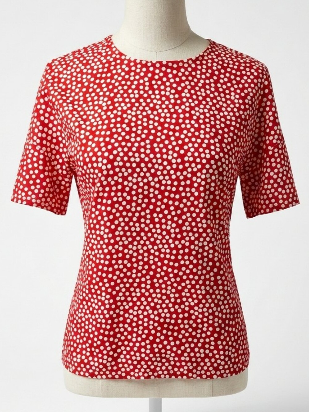 Vintage United Colors of Benetton Red White Polka Dot Blouse Relaxed M L - Picture 1 of 10